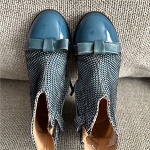 Ocra Blue and Gray Leather Ankle Boots